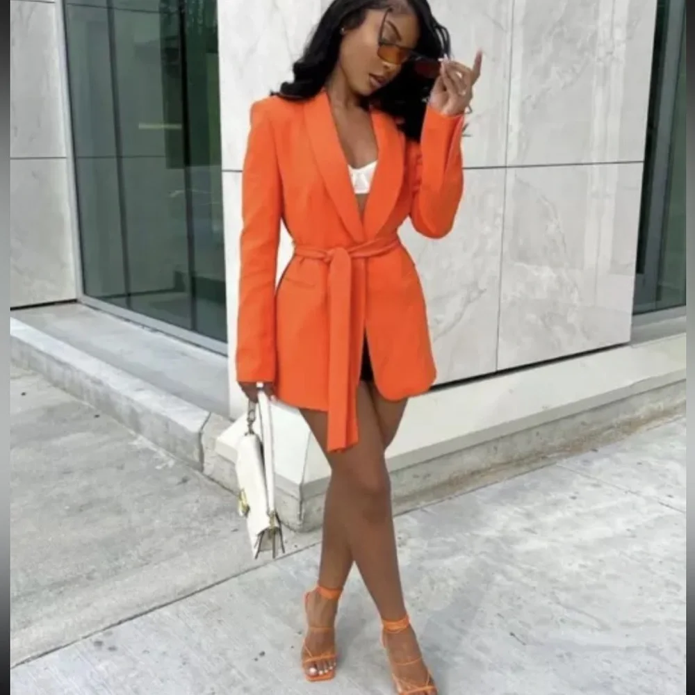 ZARA BELTED TUXEDO COLLAR BLAZER - Picture 3 of 13